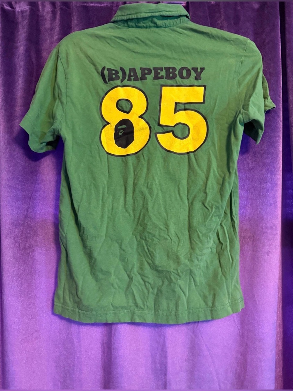 Vintage BAPE A Bathing Ape Green Graphic Polo Shirt with BapeBoy 85 - Picture 7 of 7